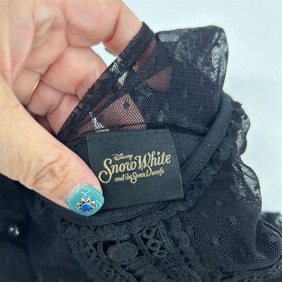 Disney Snow White Black Lace Swing Dress M Polka Dot Party Long Sleeve - Picture 6 of 11